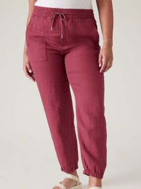 Athleta Retreat Linen Drawstring Pull On Jogger Pants Sz 12 High Rise